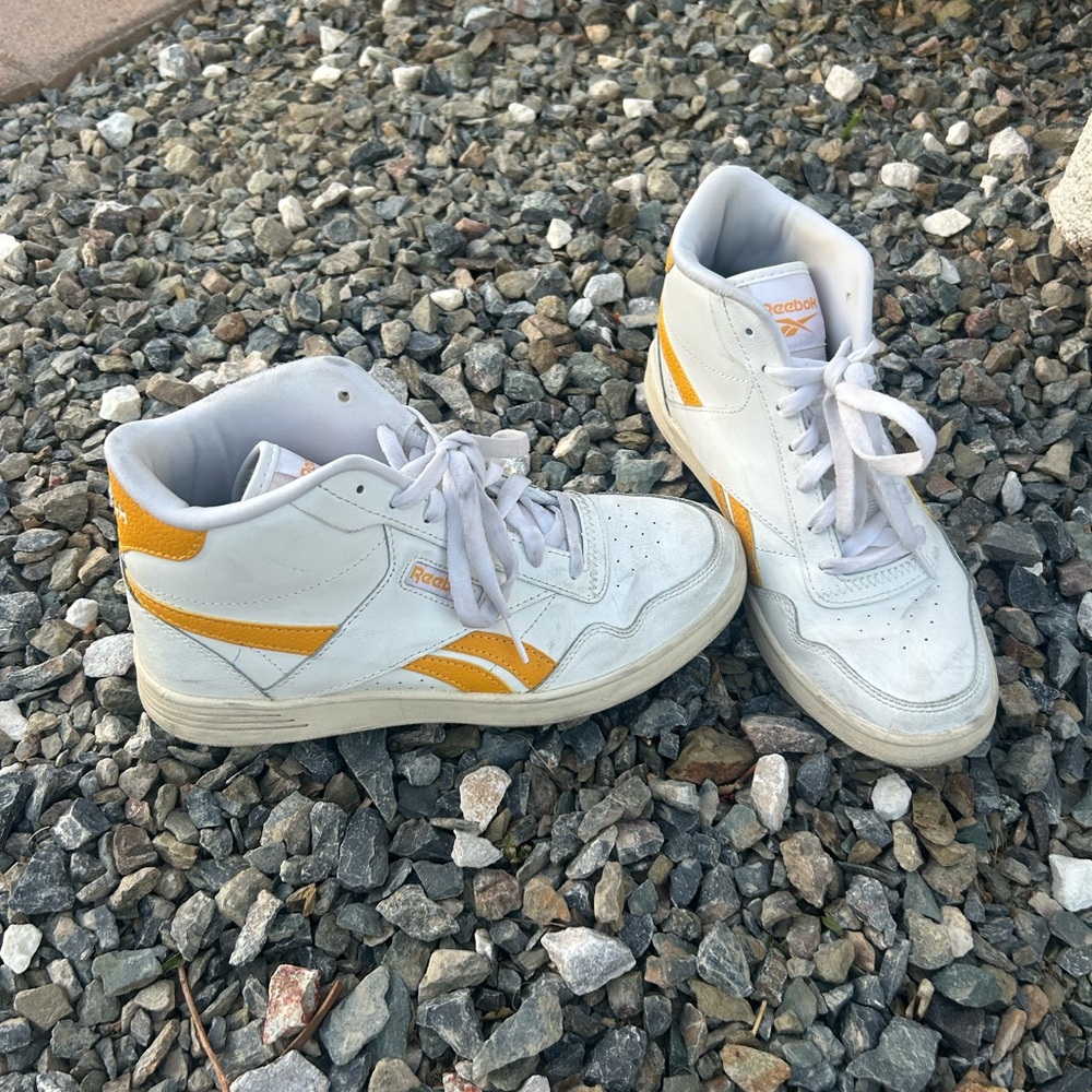 Reebok White and Yellow High-Top Sneakers